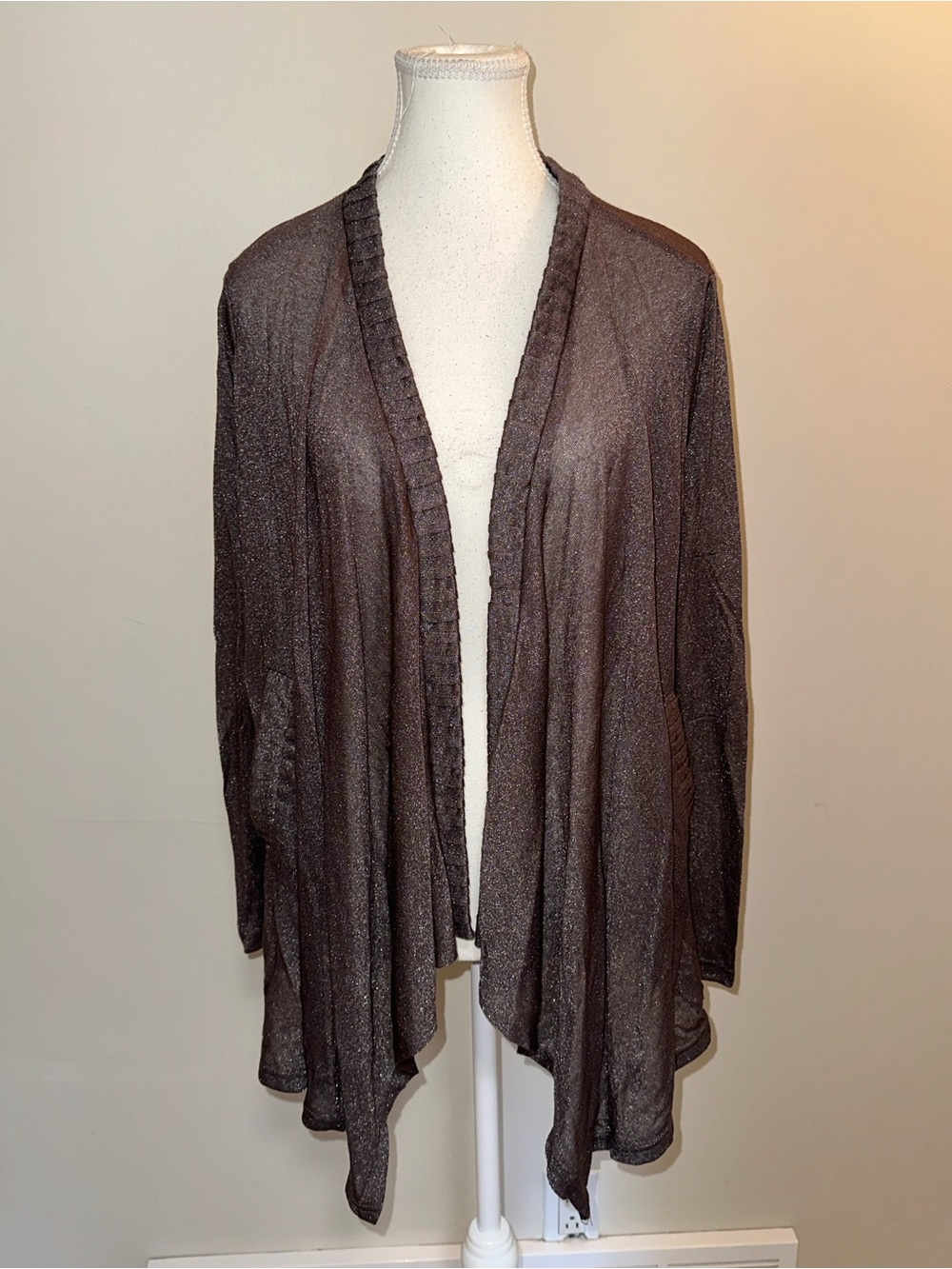 Ya Los Angeles Metallic Gray Open-Front Drape Cardigan